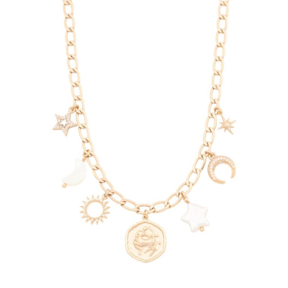 NWT LUNA NORTE Sagittarius Gold-Tone Astrological Pearl Charm Necklace *FLAWED*